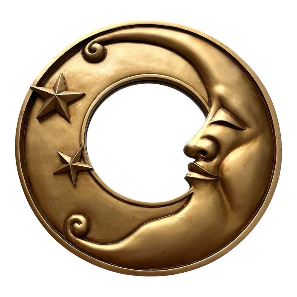 Celestial Man in the Moon Wall Mirror Gold Y2K 90’s Stars Cosmic Whimsy 12”